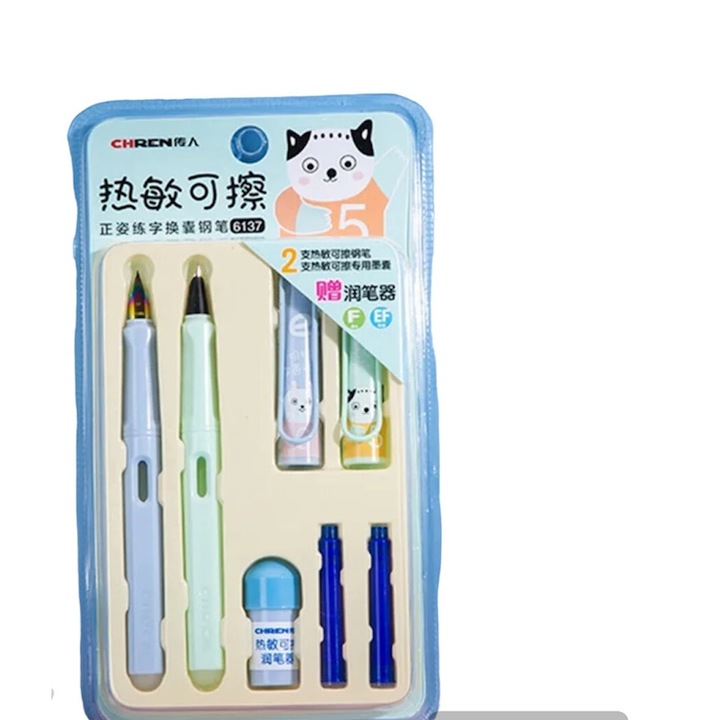 Set 2 stilouri cu cerneala termica bleo si alb CHREN