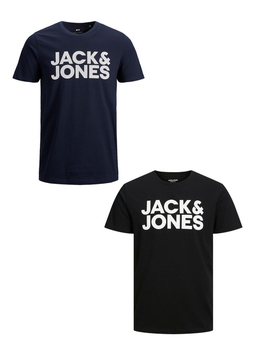 2 db-os férfi póló készlet, Jack&Jones, pamut, kék/fekete, Fekete/Kék