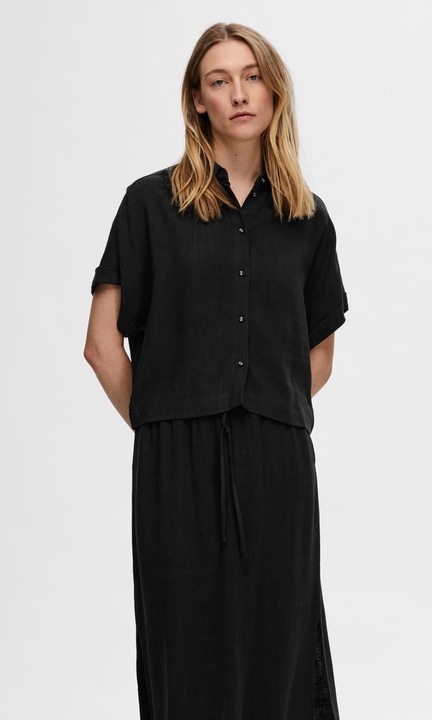 Elegáns női ing, Selected Femme, Viscose, Black, Melange fekete