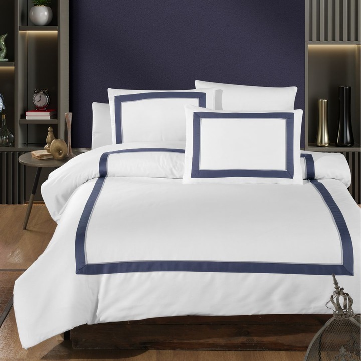 Luxus vászon franciaágy, 100% szatén pamut, lepedő 240x260 cm, 6 db, First Choice, Belezza White, Alb