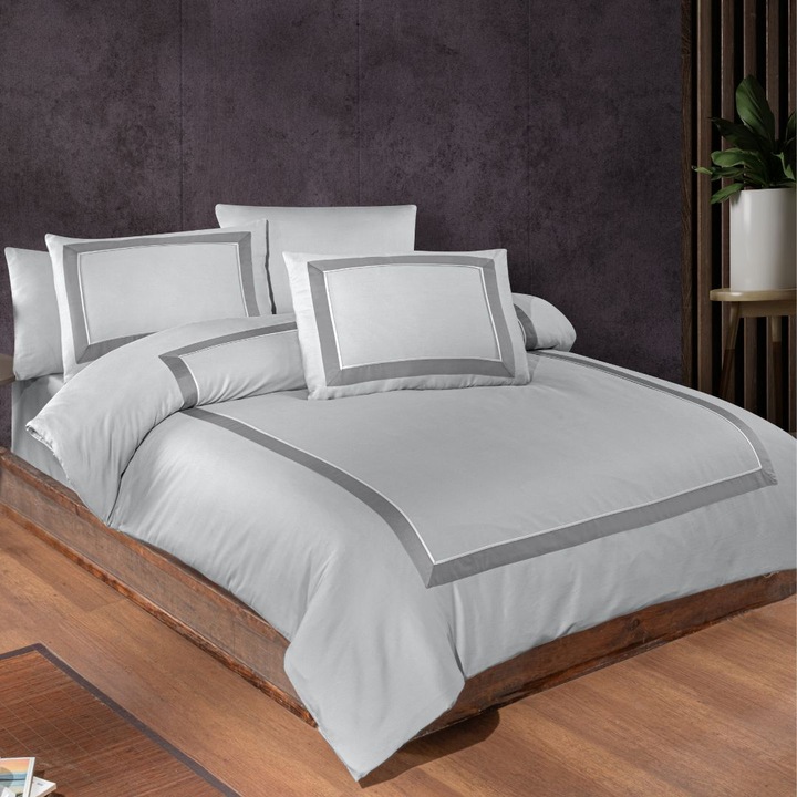 Luxus vászon ágynemű franciaágyhoz, 100% szatén pamut, lepedő 240x260 cm, 6 db, First Choice, Belezza Grey