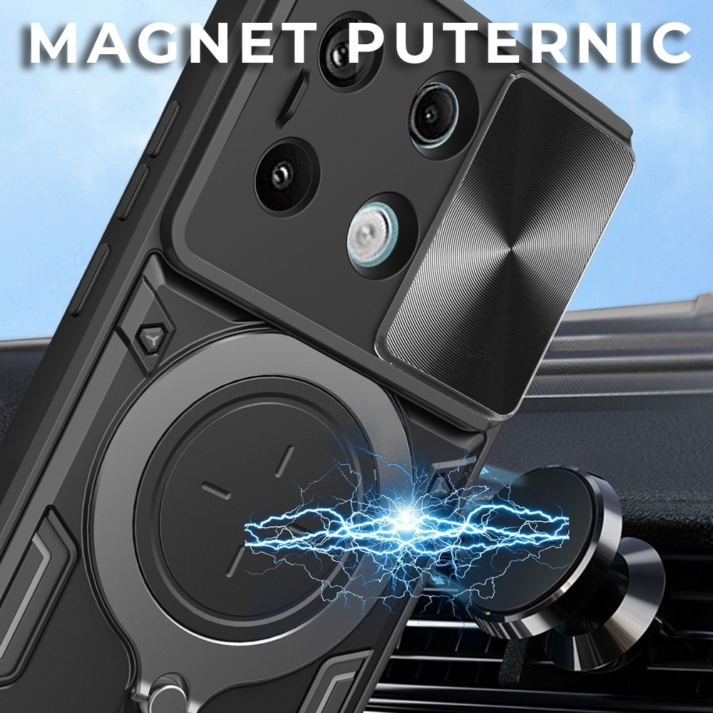 Husa pentru Xiaomi Redmi Note 13 Pro 5G / Poco X6, CamGuard Pro Kickstand, Slider Camera, Antisoc, Protectie Superioara, Negru