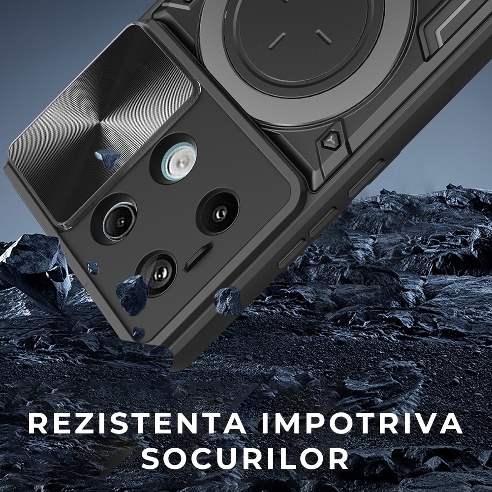 Husa pentru Xiaomi Redmi Note 13 Pro 5G / Poco X6, CamGuard Pro Kickstand, Slider Camera, Antisoc, Protectie Superioara, Negru