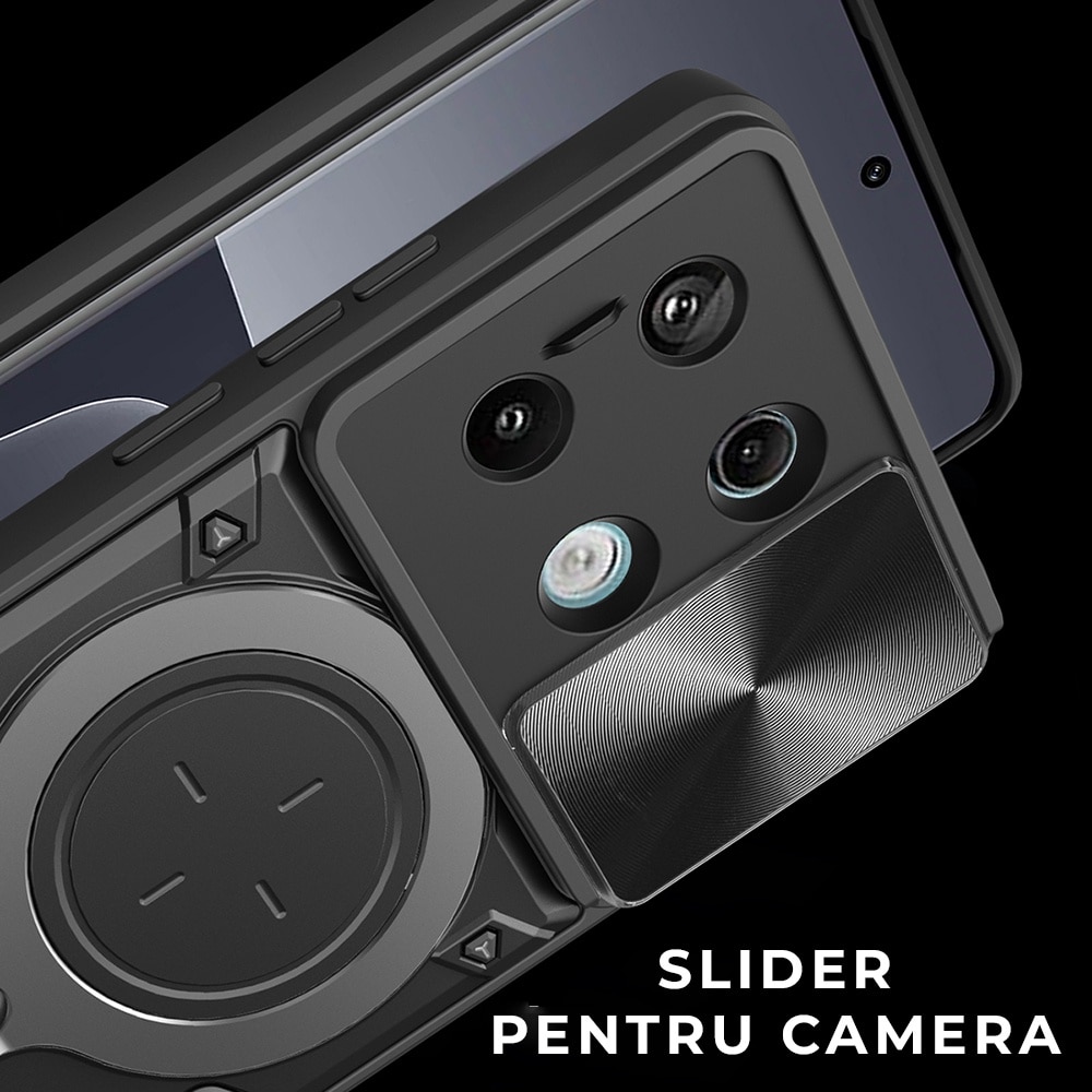 Husa pentru Xiaomi Redmi Note 13 Pro 5G / Poco X6, CamGuard Pro Kickstand, Slider Camera, Antisoc, Protectie Superioara, Negru