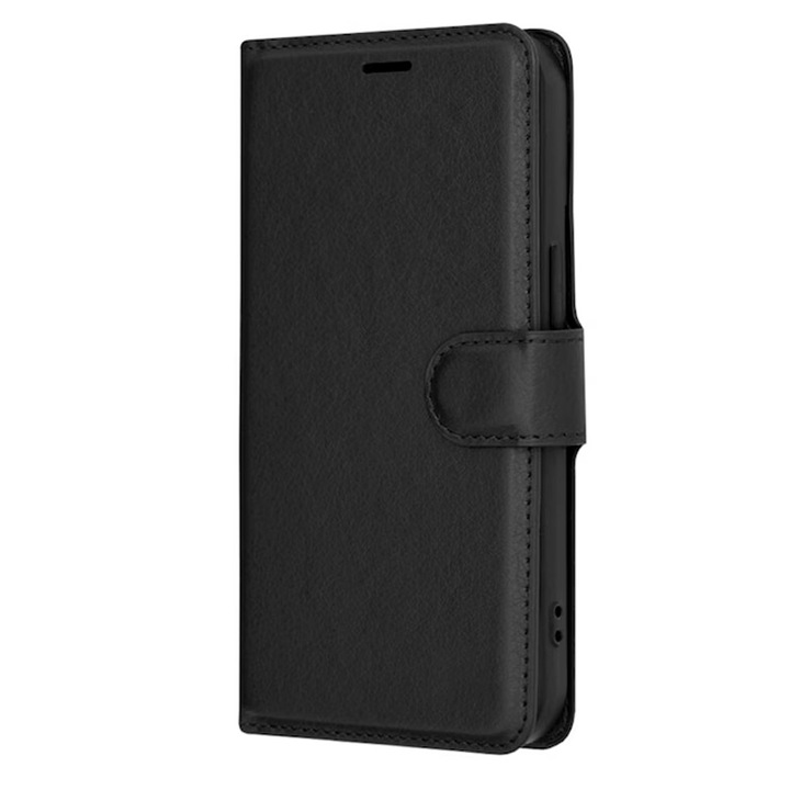 Husa tip carte cu clapeta LederPly pentru Motorola Moto G05 / Moto E15, Flip Cover, Inchidere magnetica, Buzunar Card si Bacnote, Design piele, Protectie completa, Functie Stand, Negru