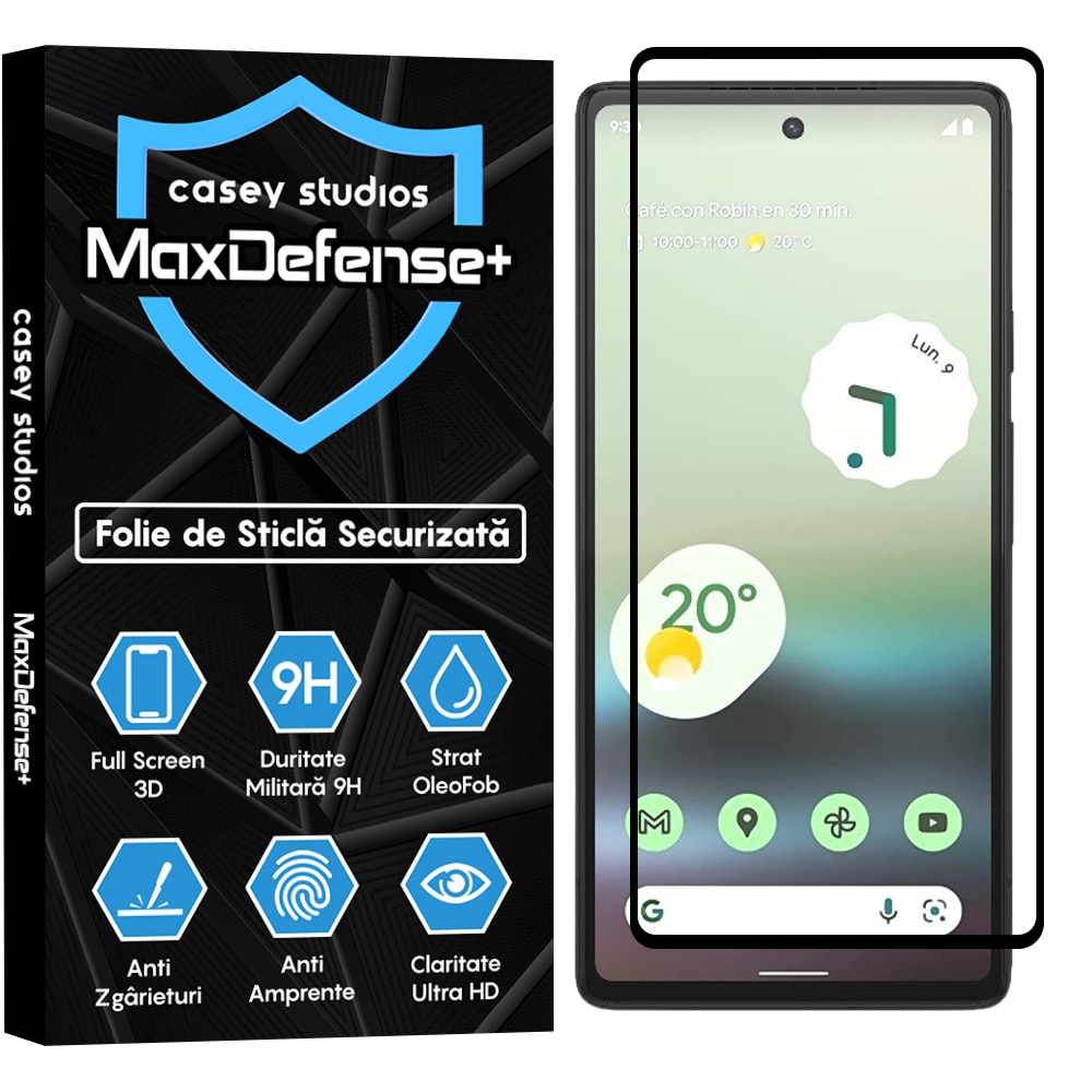 Folie Sticla CASEY STUDIOS™ compatibila cu Google Pixel 6a, Full Cover 3D, Full Glue, Duritate Militara, Ultra HD, Anti Zgarieturi, Anti Amprente, Anti Socuri, Margini Negre