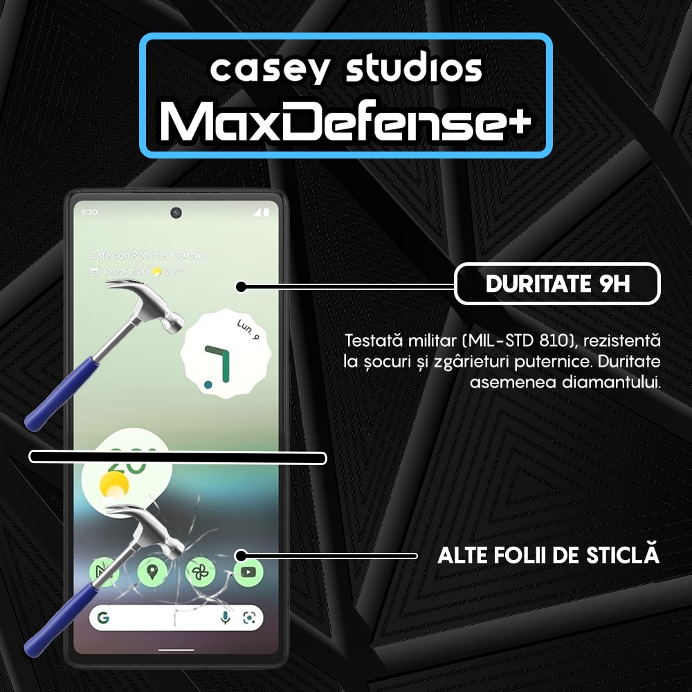 Folie Sticla CASEY STUDIOS™ compatibila cu Google Pixel 6a, Full Cover 3D, Full Glue, Duritate Militara, Ultra HD, Anti Zgarieturi, Anti Amprente, Anti Socuri, Margini Negre