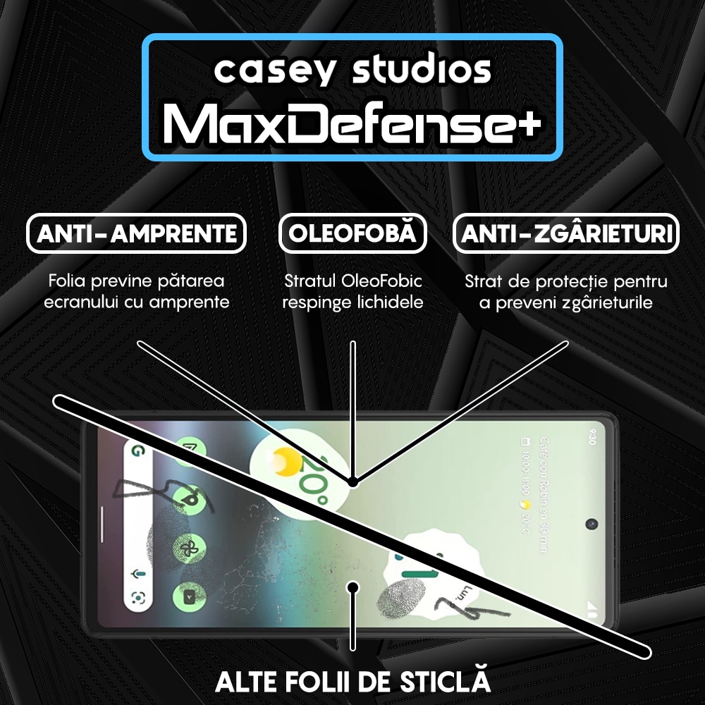 Folie Sticla CASEY STUDIOS™ compatibila cu Google Pixel 6a, Full Cover 3D, Full Glue, Duritate Militara, Ultra HD, Anti Zgarieturi, Anti Amprente, Anti Socuri, Margini Negre
