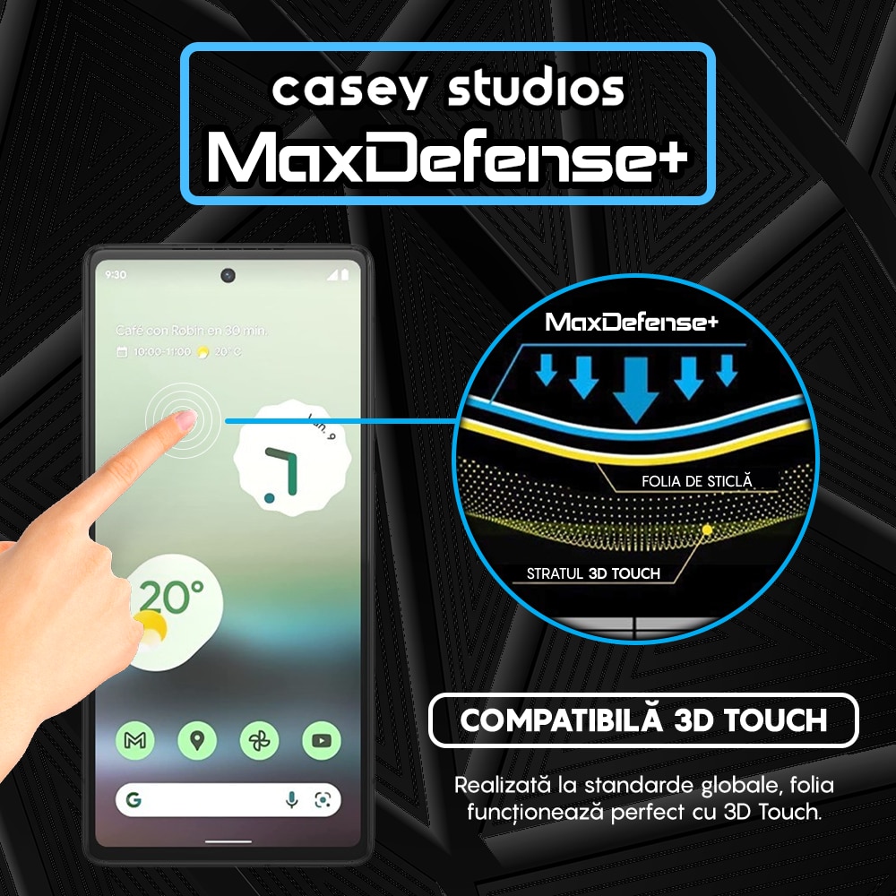 Folie Sticla CASEY STUDIOS™ compatibila cu Google Pixel 6a, Full Cover 3D, Full Glue, Duritate Militara, Ultra HD, Anti Zgarieturi, Anti Amprente, Anti Socuri, Margini Negre