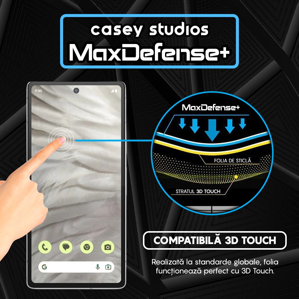 Folie Sticla CASEY STUDIOS™ compatibila cu Google Pixel 7a, Full Cover 3D, Full Glue, Duritate Militara, Ultra HD, Anti Zgarieturi, Anti Amprente, Anti Socuri, Margini Negre