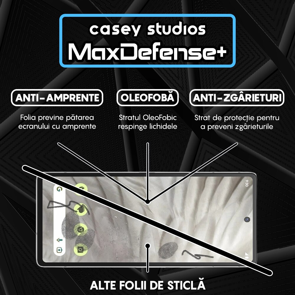 Folie Sticla CASEY STUDIOS™ compatibila cu Google Pixel 7a, Full Cover 3D, Full Glue, Duritate Militara, Ultra HD, Anti Zgarieturi, Anti Amprente, Anti Socuri, Margini Negre