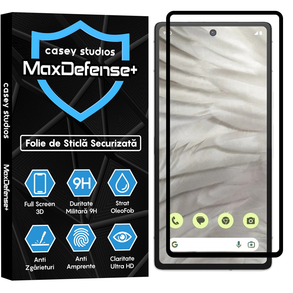 Folie Sticla CASEY STUDIOS™ compatibila cu Google Pixel 7a, Full Cover 3D, Full Glue, Duritate Militara, Ultra HD, Anti Zgarieturi, Anti Amprente, Anti Socuri, Margini Negre
