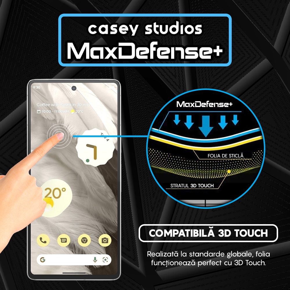 Folie Sticla CASEY STUDIOS™ compatibila cu Google Pixel 7, Full Cover 3D, Full Glue, Duritate Militara, Ultra HD, Anti Zgarieturi, Anti Amprente, Anti Socuri, Margini Negre