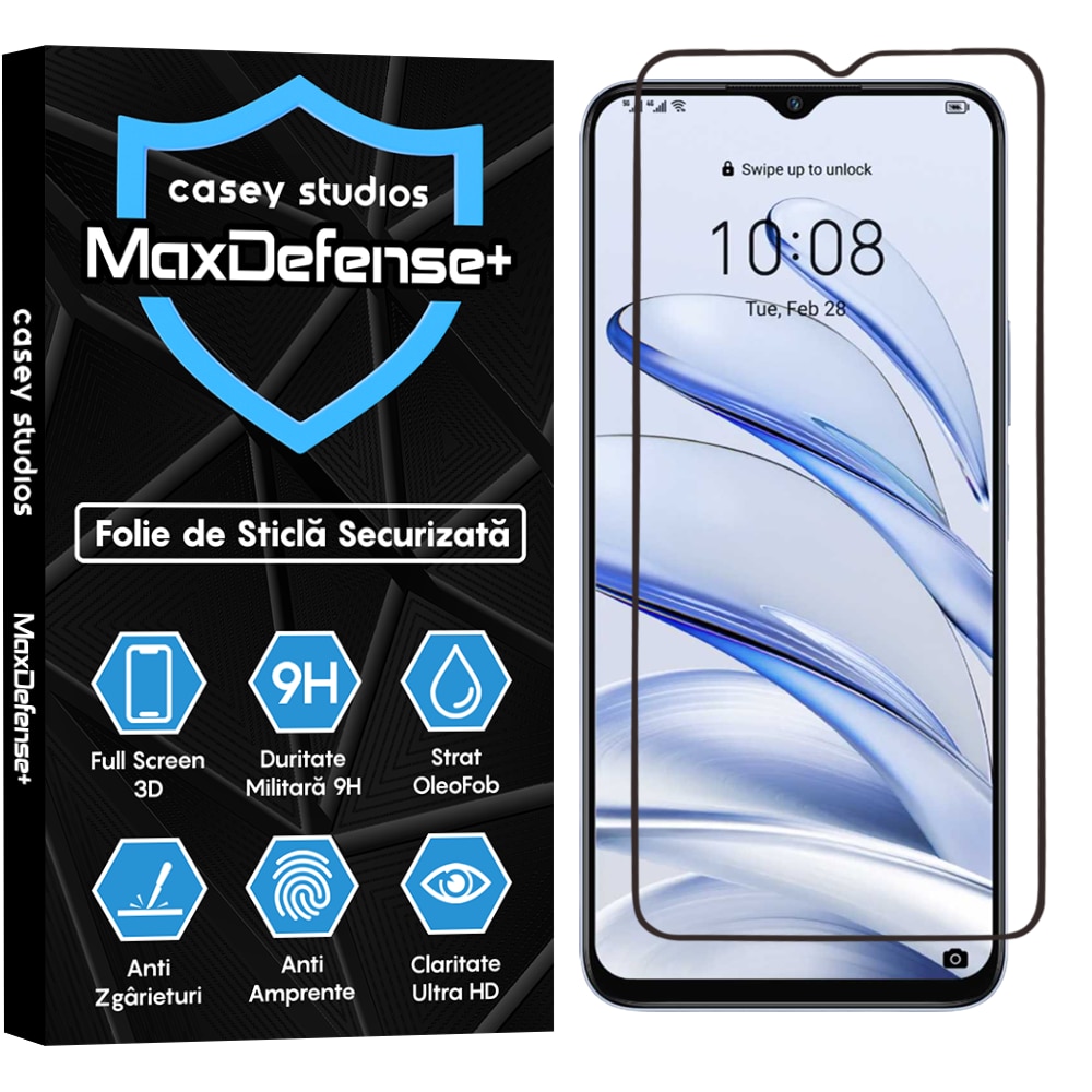 Folie Sticla CASEY STUDIOS™ compatibila cu Honor 70 Lite, Full Cover 3D, Full Glue, Duritate Militara, Ultra HD, Anti Zgarieturi, Anti Amprente, Anti Socuri, Margini Negre