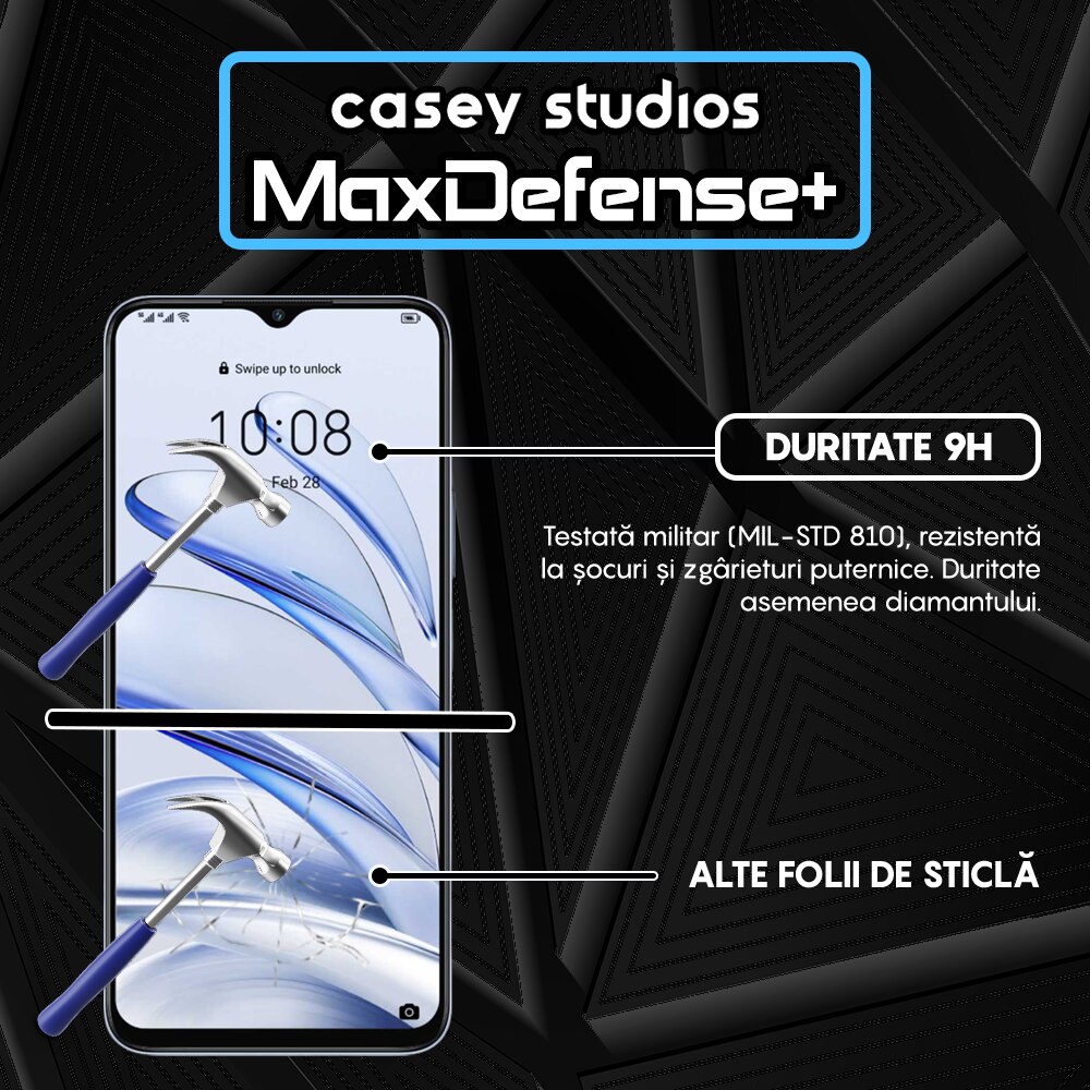 Folie Sticla CASEY STUDIOS™ compatibila cu Honor 70 Lite, Full Cover 3D, Full Glue, Duritate Militara, Ultra HD, Anti Zgarieturi, Anti Amprente, Anti Socuri, Margini Negre