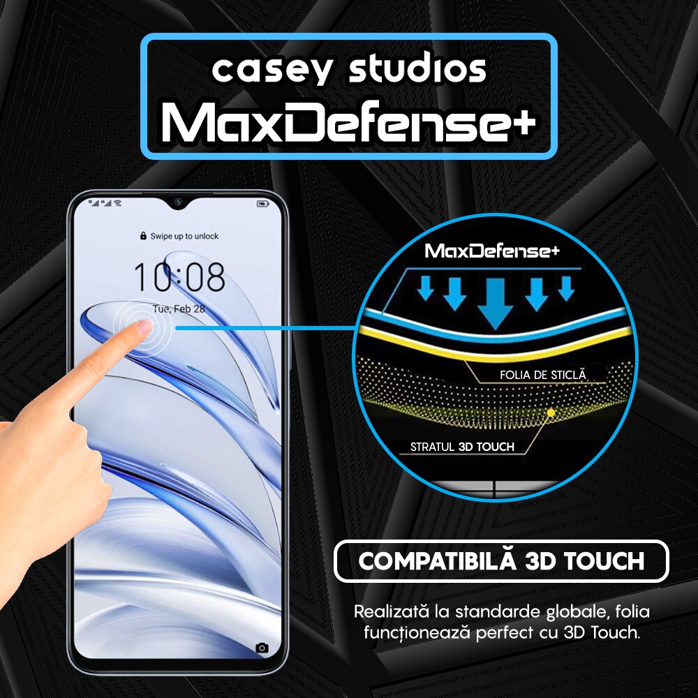 Folie Sticla CASEY STUDIOS™ compatibila cu Honor 70 Lite, Full Cover 3D, Full Glue, Duritate Militara, Ultra HD, Anti Zgarieturi, Anti Amprente, Anti Socuri, Margini Negre