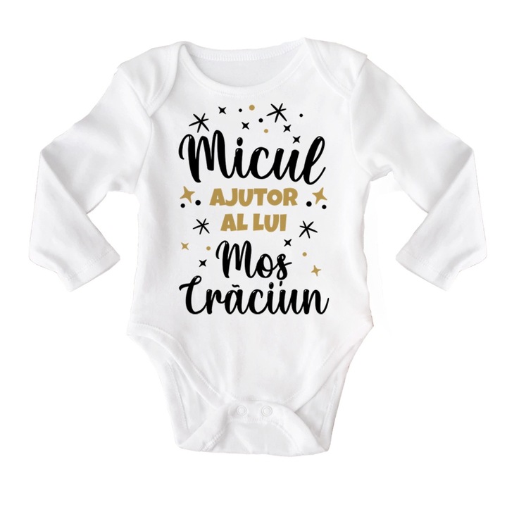 Body cu maneca lunga personalizat de Craciun cu mesaj - Micul ajutor al lui Mos Craciun, 74 cm