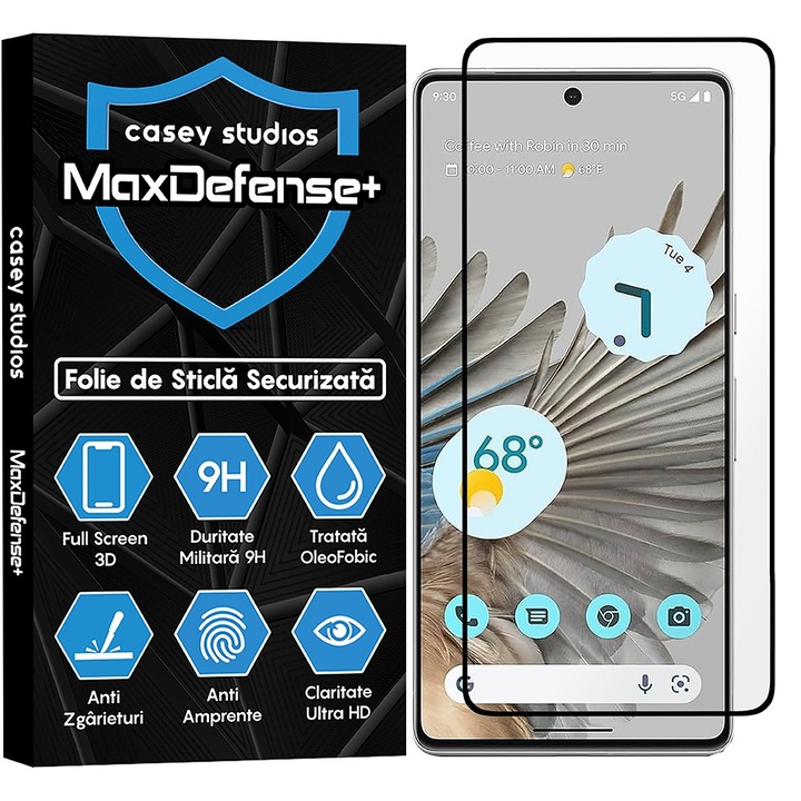 CASEY STUDIOS Google Pixel 7 Pro készülékkel kompatibilis üvegfólia, teljes 3D fólia, teljes ragasztó, katonai keménység, karcálló, ujjlenyomat-taszító, ütésálló, fekete szélek
