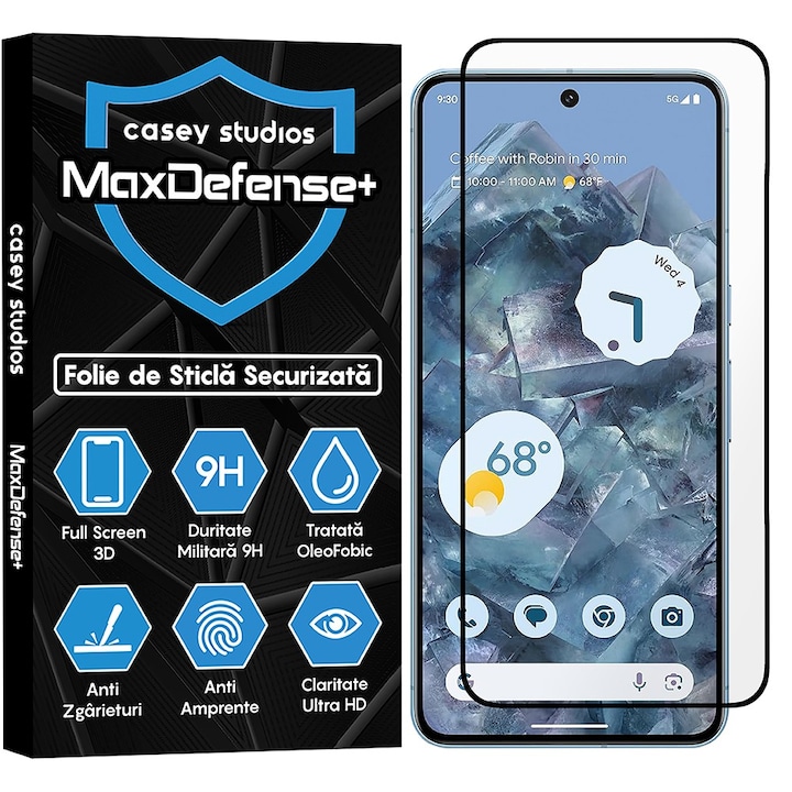 CASEY STUDIOS™ üvegfólia Google Pixel 8-cal kompatibilis, MaxDefense+, karcálló, teljes ragasztás, teljes 3D fedés, 3D képernyővédelem, nagy keménység, fekete élek