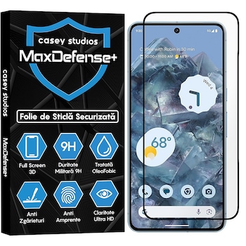 Folie Sticla CASEY STUDIOS™ compatibila cu Google Pixel 8 Pro, Full Cover 3D, Full Glue, Duritate Militara, Ultra HD, Anti Zgarieturi, Anti Amprente, Anti Socuri, Margini Negre