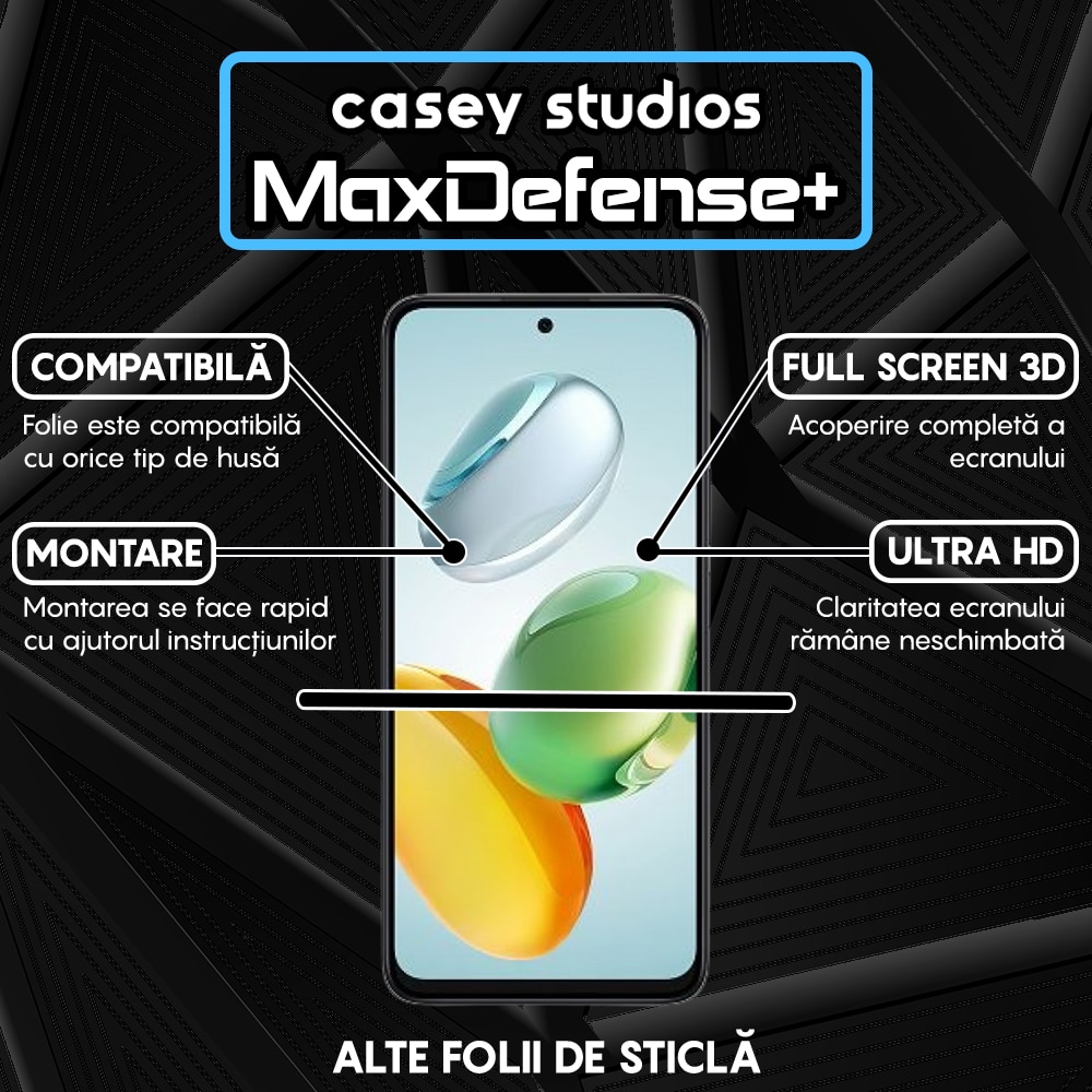 Folie Sticla CASEY STUDIOS™ compatibila cu Honor Play 60 Plus, Full Cover 3D, Full Glue, Duritate Militara, Ultra HD, Anti Zgarieturi, Anti Amprente, Anti Socuri, Margini Negre