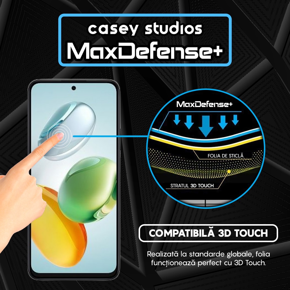 Folie Sticla CASEY STUDIOS™ compatibila cu Honor Play 60 Plus, Full Cover 3D, Full Glue, Duritate Militara, Ultra HD, Anti Zgarieturi, Anti Amprente, Anti Socuri, Margini Negre
