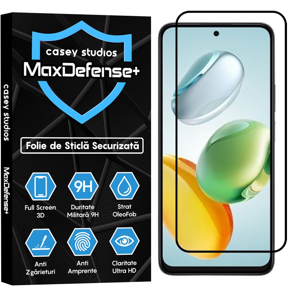 Folie Sticla CASEY STUDIOS™ compatibila cu Honor Play 60 Plus, Full Cover 3D, Full Glue, Duritate Militara, Ultra HD, Anti Zgarieturi, Anti Amprente, Anti Socuri, Margini Negre
