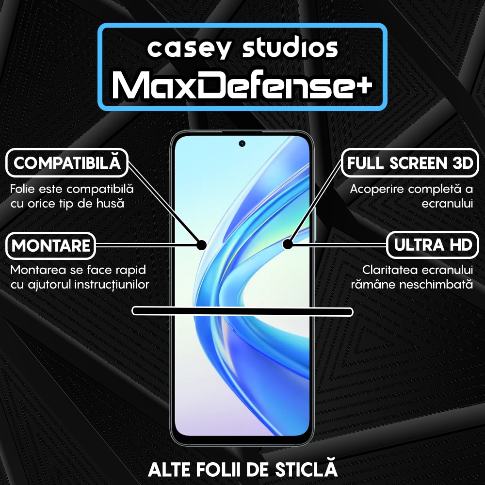 Folie Sticla CASEY STUDIOS™ compatibila cu Honor X7b / X7b 5G / X7b 5G (50 MP), Full Cover 3D, Full Glue, Duritate Militara, Ultra HD, Anti Zgarieturi, Anti Amprente, Anti Socuri, Margini Negre