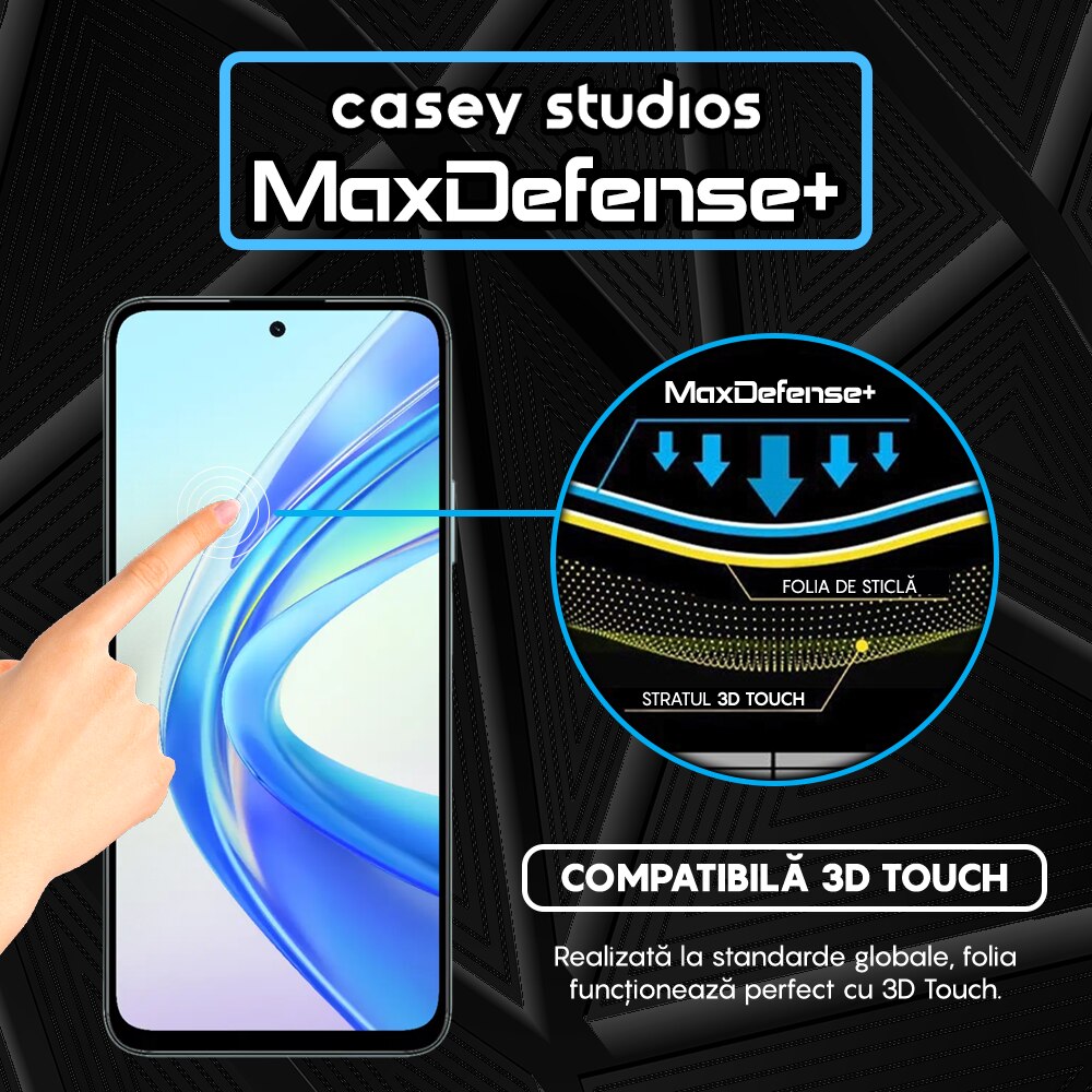 Folie Sticla CASEY STUDIOS™ compatibila cu Honor X7b / X7b 5G / X7b 5G (50 MP), Full Cover 3D, Full Glue, Duritate Militara, Ultra HD, Anti Zgarieturi, Anti Amprente, Anti Socuri, Margini Negre