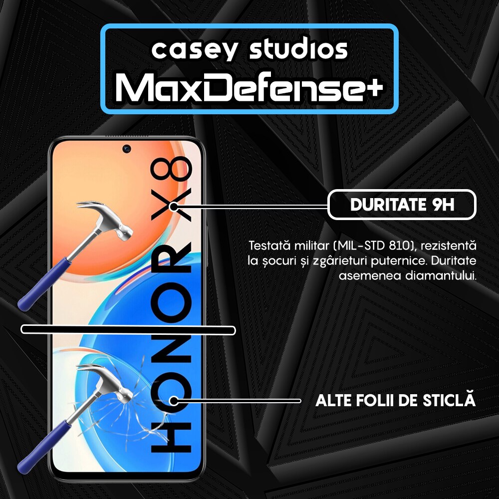 Folie Sticla CASEY STUDIOS™ compatibila cu Honor X6 / X8 5G, Full Cover 3D, Full Glue, Duritate Militara, Ultra HD, Anti Zgarieturi, Anti Amprente, Anti Socuri, Margini Negre