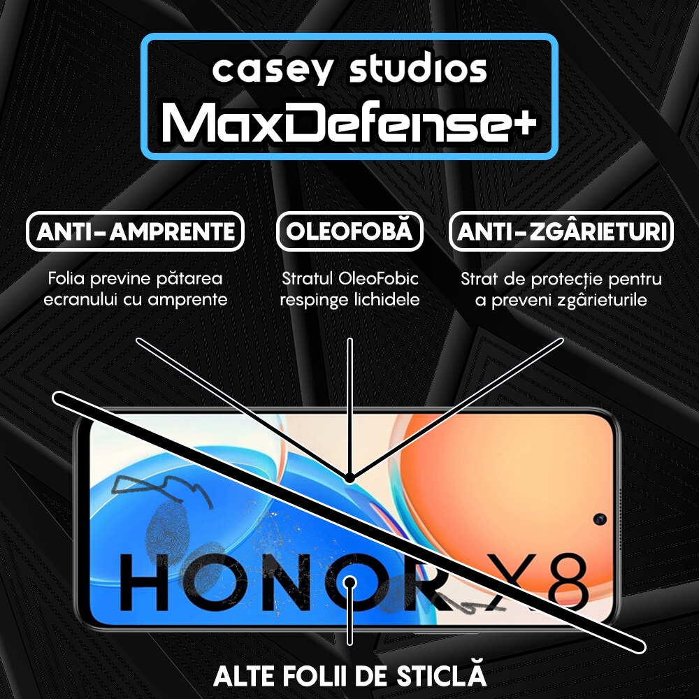 Folie Sticla CASEY STUDIOS™ compatibila cu Honor X6 / X8 5G, Full Cover 3D, Full Glue, Duritate Militara, Ultra HD, Anti Zgarieturi, Anti Amprente, Anti Socuri, Margini Negre