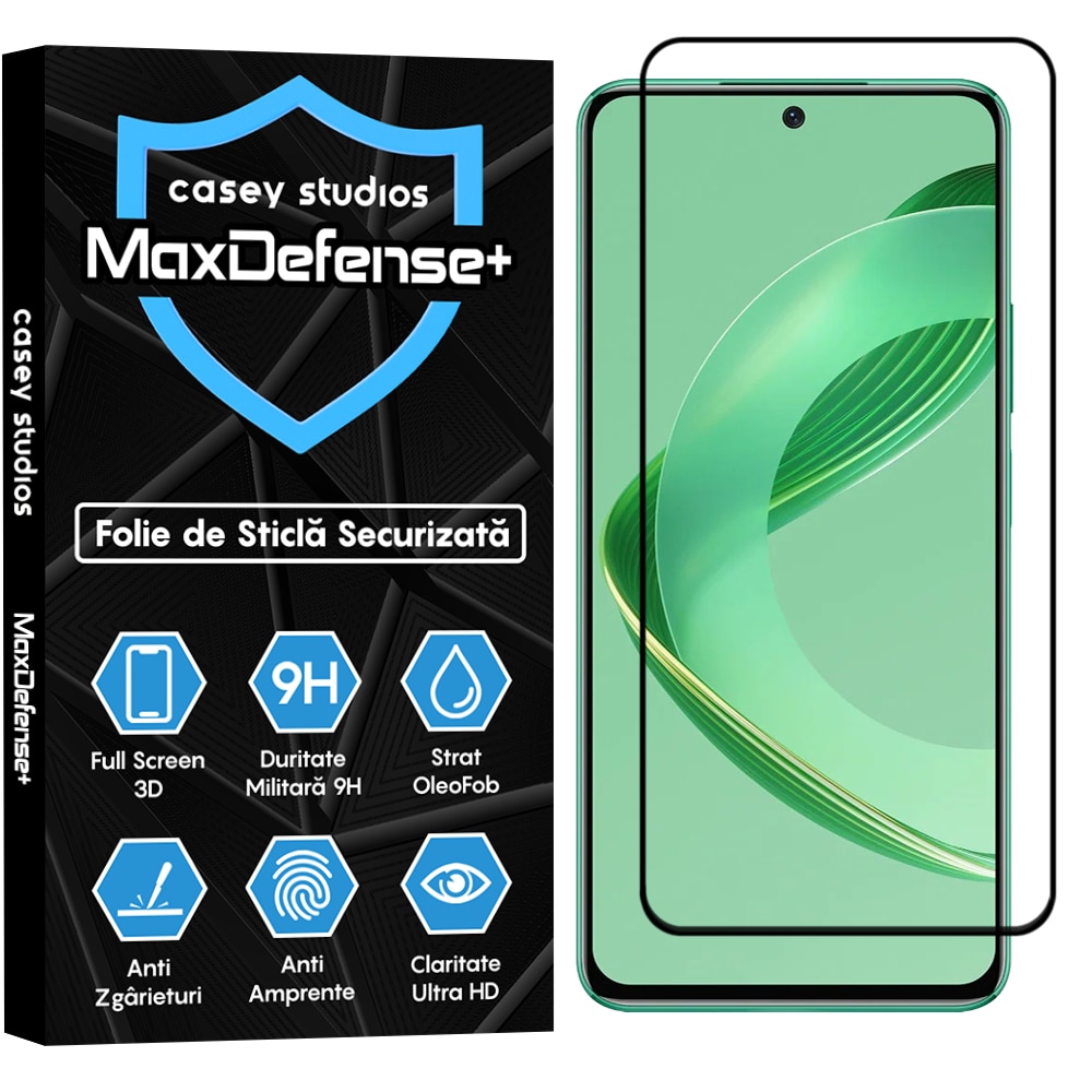 Folie Sticla CASEY STUDIOS™ compatibila cu Huawei nova 12, Full Cover 3D, Full Glue, Duritate Militara, Ultra HD, Anti Zgarieturi, Anti Amprente, Anti Socuri, Margini Negre