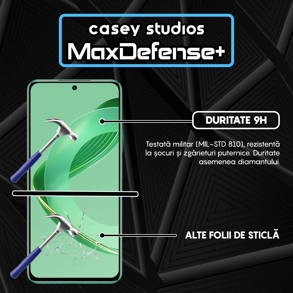 Folie Sticla CASEY STUDIOS™ compatibila cu Huawei nova 12, Full Cover 3D, Full Glue, Duritate Militara, Ultra HD, Anti Zgarieturi, Anti Amprente, Anti Socuri, Margini Negre