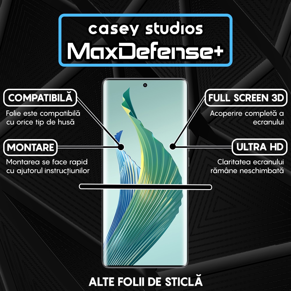 Folie Sticla CASEY STUDIOS™ compatibila cu Honor Magic5 Lite, Full Cover 3D, Full Glue, Duritate Militara, Ultra HD, Anti Zgarieturi, Anti Amprente, Anti Socuri, Margini Negre