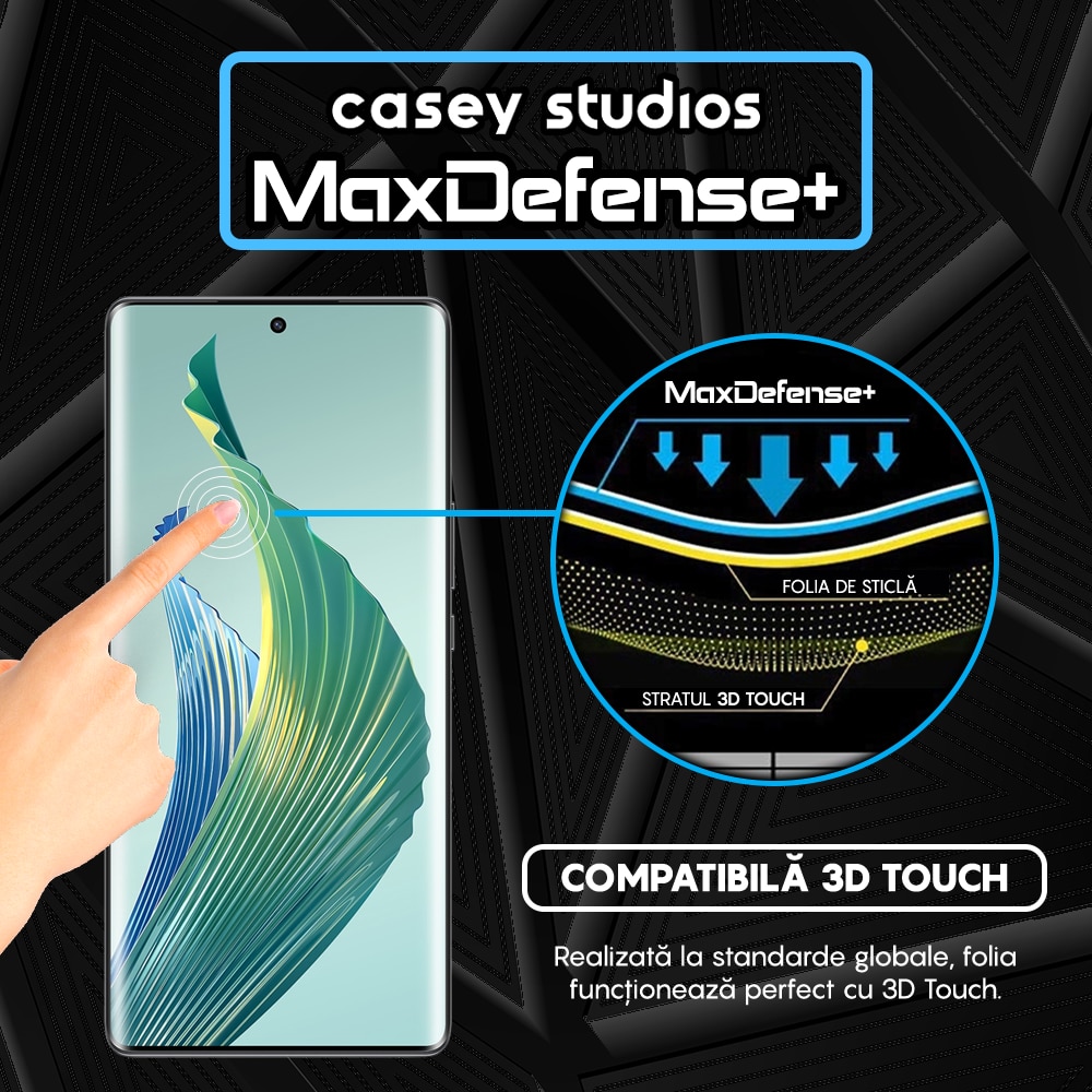 Folie Sticla CASEY STUDIOS™ compatibila cu Honor Magic5 Lite, Full Cover 3D, Full Glue, Duritate Militara, Ultra HD, Anti Zgarieturi, Anti Amprente, Anti Socuri, Margini Negre