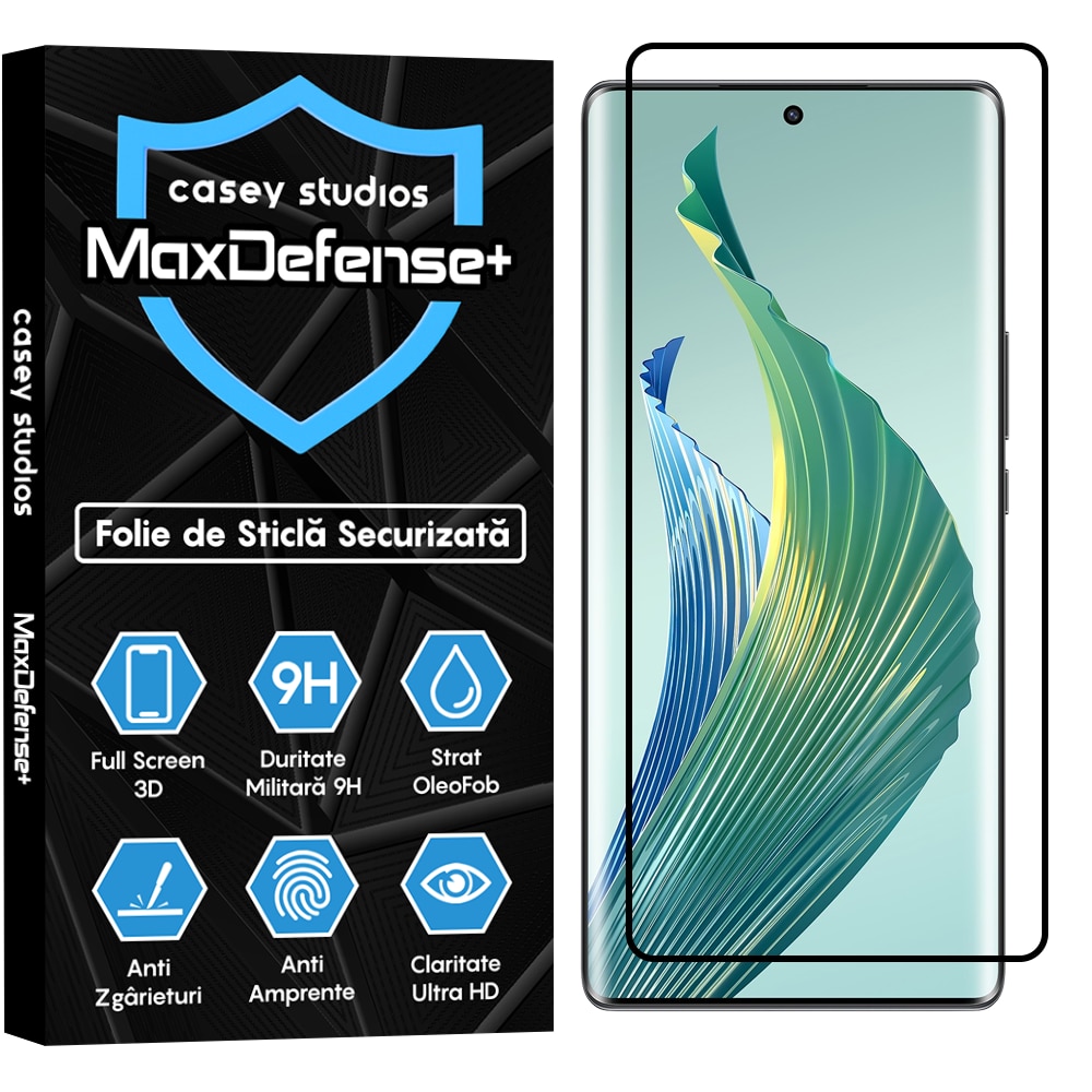 Folie Sticla CASEY STUDIOS™ compatibila cu Honor Magic5 Lite, Full Cover 3D, Full Glue, Duritate Militara, Ultra HD, Anti Zgarieturi, Anti Amprente, Anti Socuri, Margini Negre