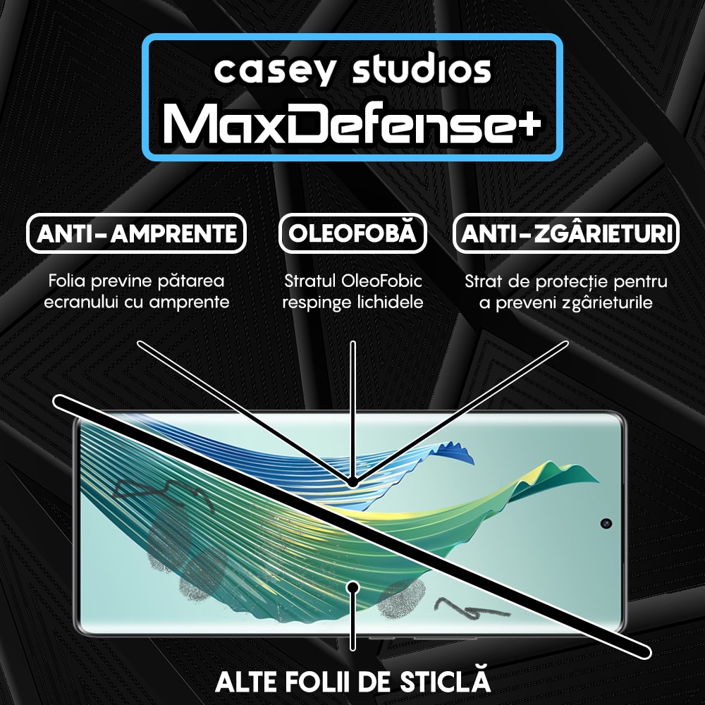 Folie Sticla CASEY STUDIOS™ compatibila cu Honor Magic5 Lite, Full Cover 3D, Full Glue, Duritate Militara, Ultra HD, Anti Zgarieturi, Anti Amprente, Anti Socuri, Margini Negre