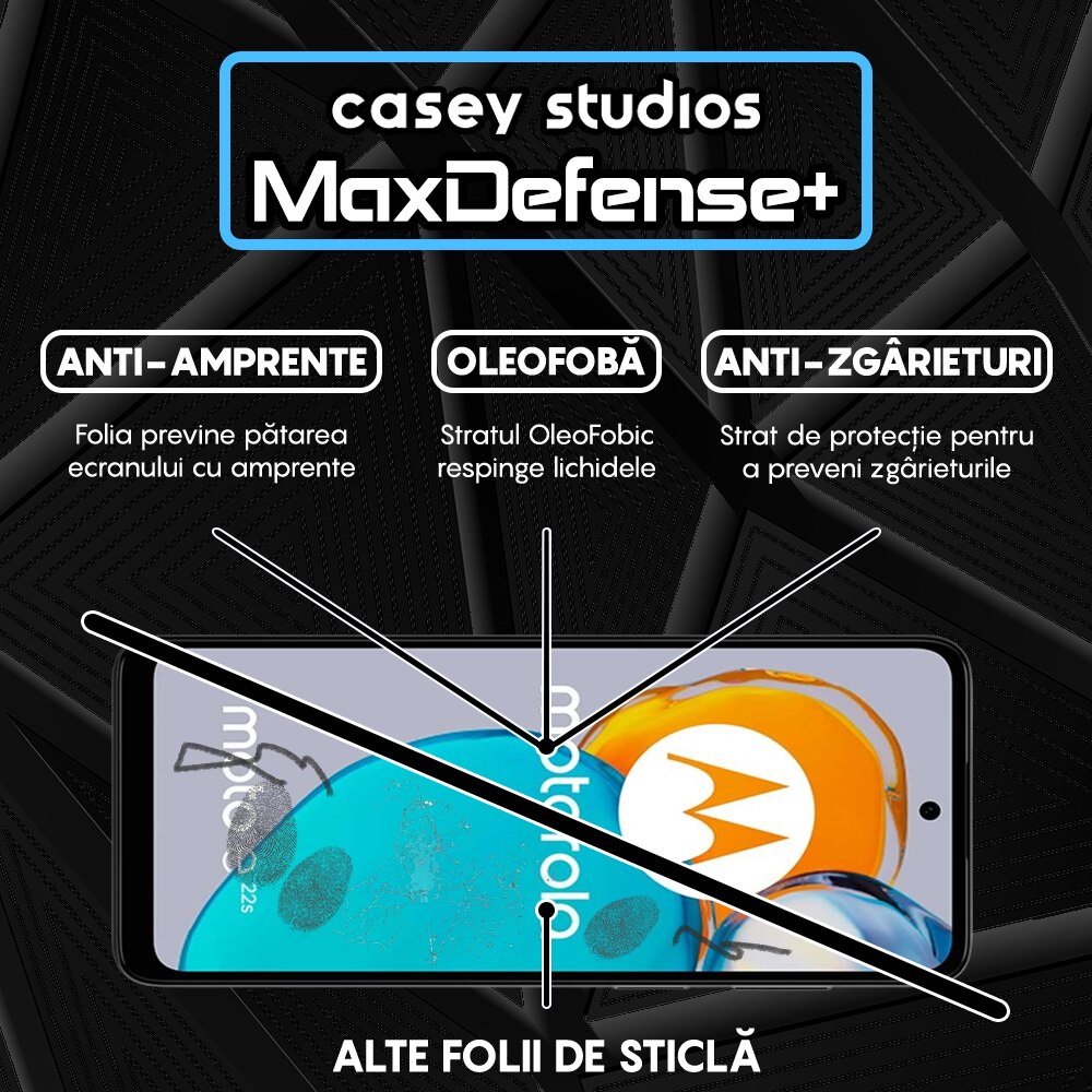 Folie Sticla CASEY STUDIOS™ compatibila cu Motorola Moto E22s, Full Cover 3D, Full Glue, Duritate Militara, Ultra HD, Anti Zgarieturi, Anti Amprente, Anti Socuri, Margini Negre