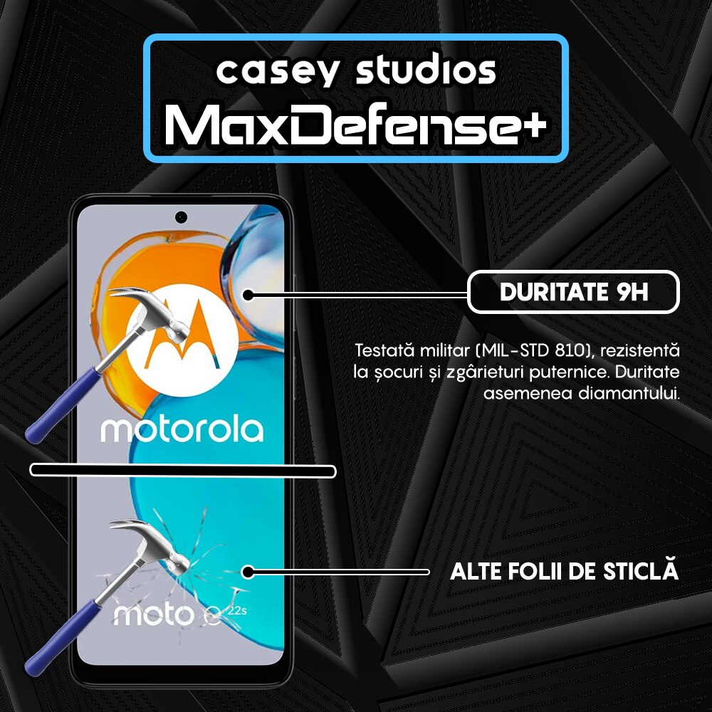 Folie Sticla CASEY STUDIOS™ compatibila cu Motorola Moto E22s, Full Cover 3D, Full Glue, Duritate Militara, Ultra HD, Anti Zgarieturi, Anti Amprente, Anti Socuri, Margini Negre