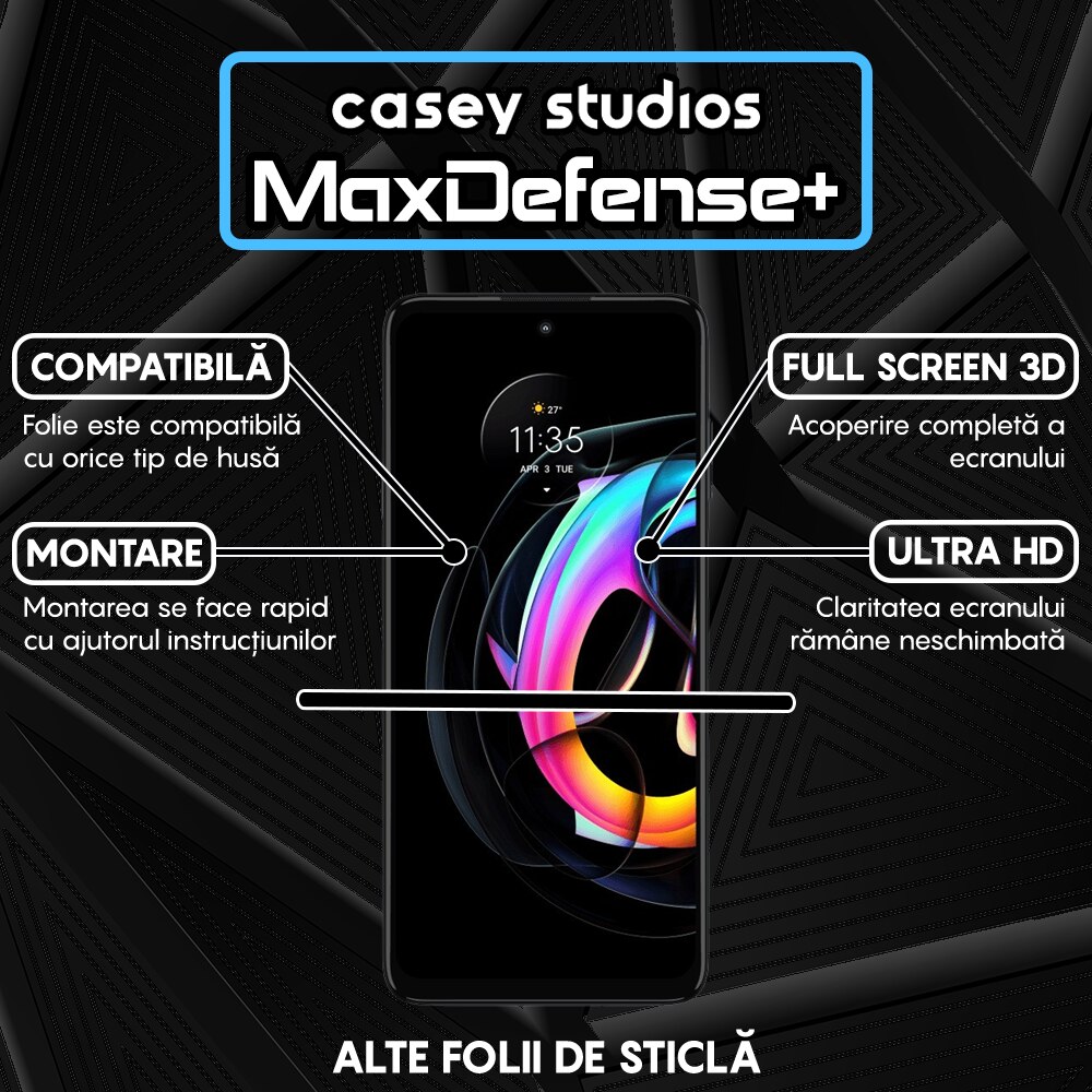 Folie Sticla CASEY STUDIOS™ compatibila cu Motorola Edge 20 Lite, Full Cover 3D, Full Glue, Duritate Militara, Ultra HD, Anti Zgarieturi, Anti Amprente, Anti Socuri, Margini Negre