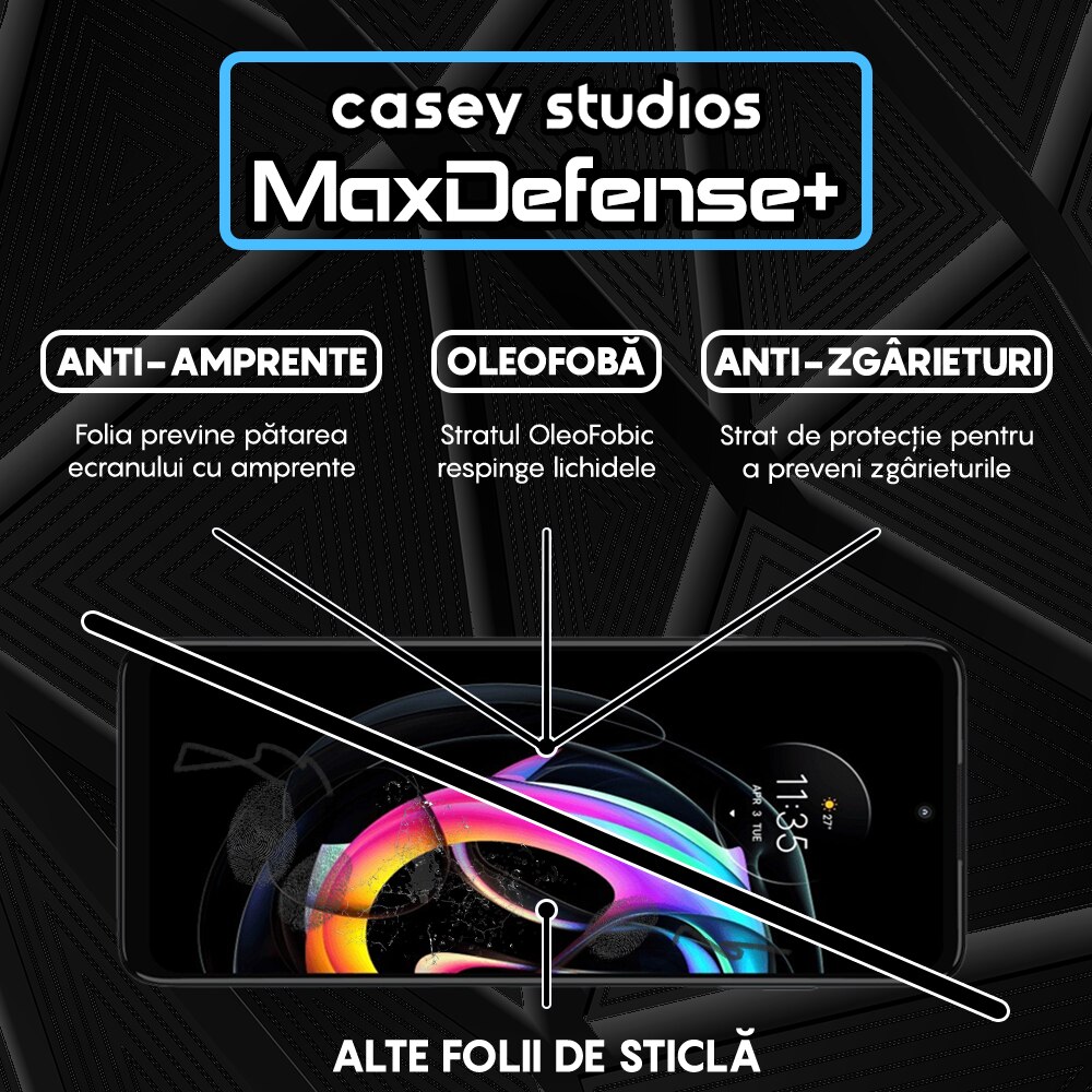 Folie Sticla CASEY STUDIOS™ compatibila cu Motorola Edge 20 Lite, Full Cover 3D, Full Glue, Duritate Militara, Ultra HD, Anti Zgarieturi, Anti Amprente, Anti Socuri, Margini Negre