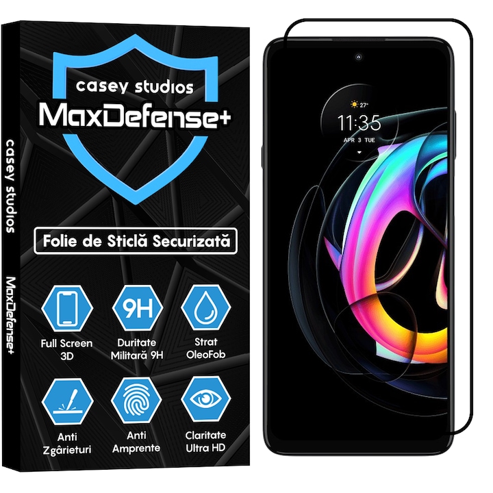 Folie Sticla CASEY STUDIOS™ compatibila cu Motorola Edge 20 Lite, Full Cover 3D, Full Glue, Duritate Militara, Ultra HD, Anti Zgarieturi, Anti Amprente, Anti Socuri, Margini Negre