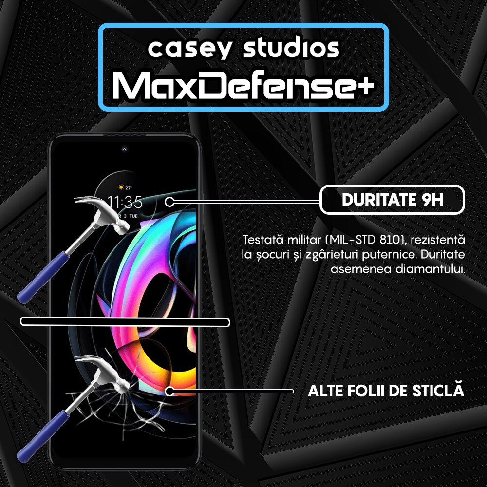 Folie Sticla CASEY STUDIOS™ compatibila cu Motorola Edge 20 Lite, Full Cover 3D, Full Glue, Duritate Militara, Ultra HD, Anti Zgarieturi, Anti Amprente, Anti Socuri, Margini Negre