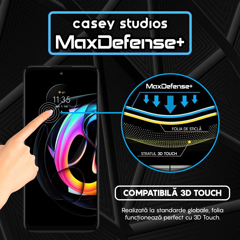 Folie Sticla CASEY STUDIOS™ compatibila cu Motorola Edge 20 Lite, Full Cover 3D, Full Glue, Duritate Militara, Ultra HD, Anti Zgarieturi, Anti Amprente, Anti Socuri, Margini Negre