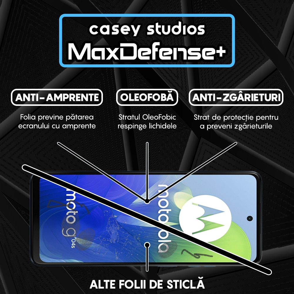Folie Sticla CASEY STUDIOS™ compatibila cu Motorola Moto G04s, Full Cover 3D, Full Glue, Duritate Militara, Ultra HD, Anti Zgarieturi, Anti Amprente, Anti Socuri, Margini Negre