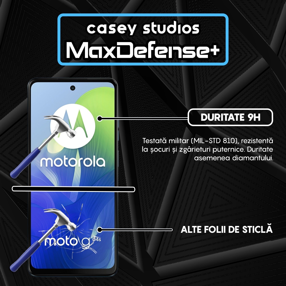 Folie Sticla CASEY STUDIOS™ compatibila cu Motorola Moto G04s, Full Cover 3D, Full Glue, Duritate Militara, Ultra HD, Anti Zgarieturi, Anti Amprente, Anti Socuri, Margini Negre