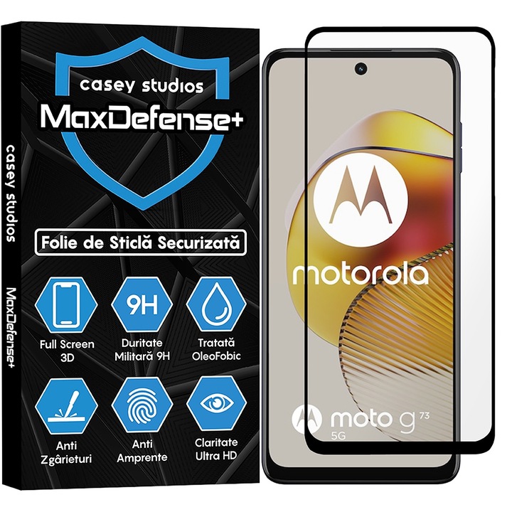 CASEY STUDIOS üvegfólia kompatibilis a Motorola Moto G32 / Moto G72 / Moto G73 készülékekkel, teljes ragasztó, katonai keménység, ultra HD, karcolásgátló, ujjlenyomatok elleni védelem, ütésgátló, fekete élek