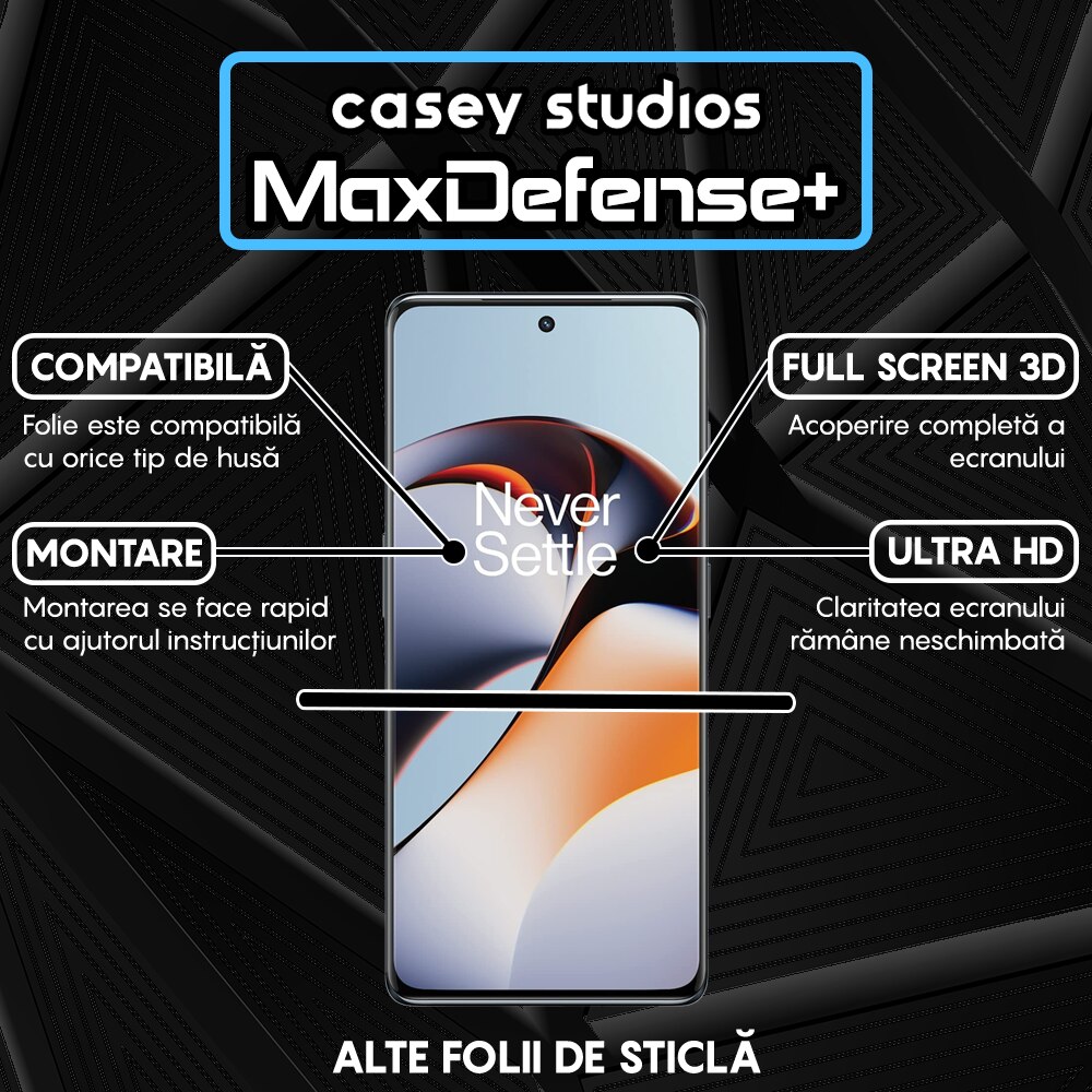 Folie Sticla CASEY STUDIOS™ compatibila cu OnePlus 11R, Full Cover 3D, Full Glue, Duritate Militara, Ultra HD, Anti Zgarieturi, Anti Amprente, Anti Socuri, Margini Negre