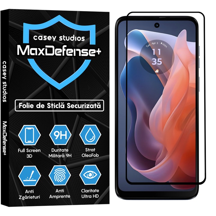 Folie Sticla CASEY STUDIOS™ compatibila cu Motorola Moto G Play 2024, Full Cover 3D, Full Glue, Duritate Militara, Ultra HD, Anti Zgarieturi, Anti Amprente, Anti Socuri, Margini Negre