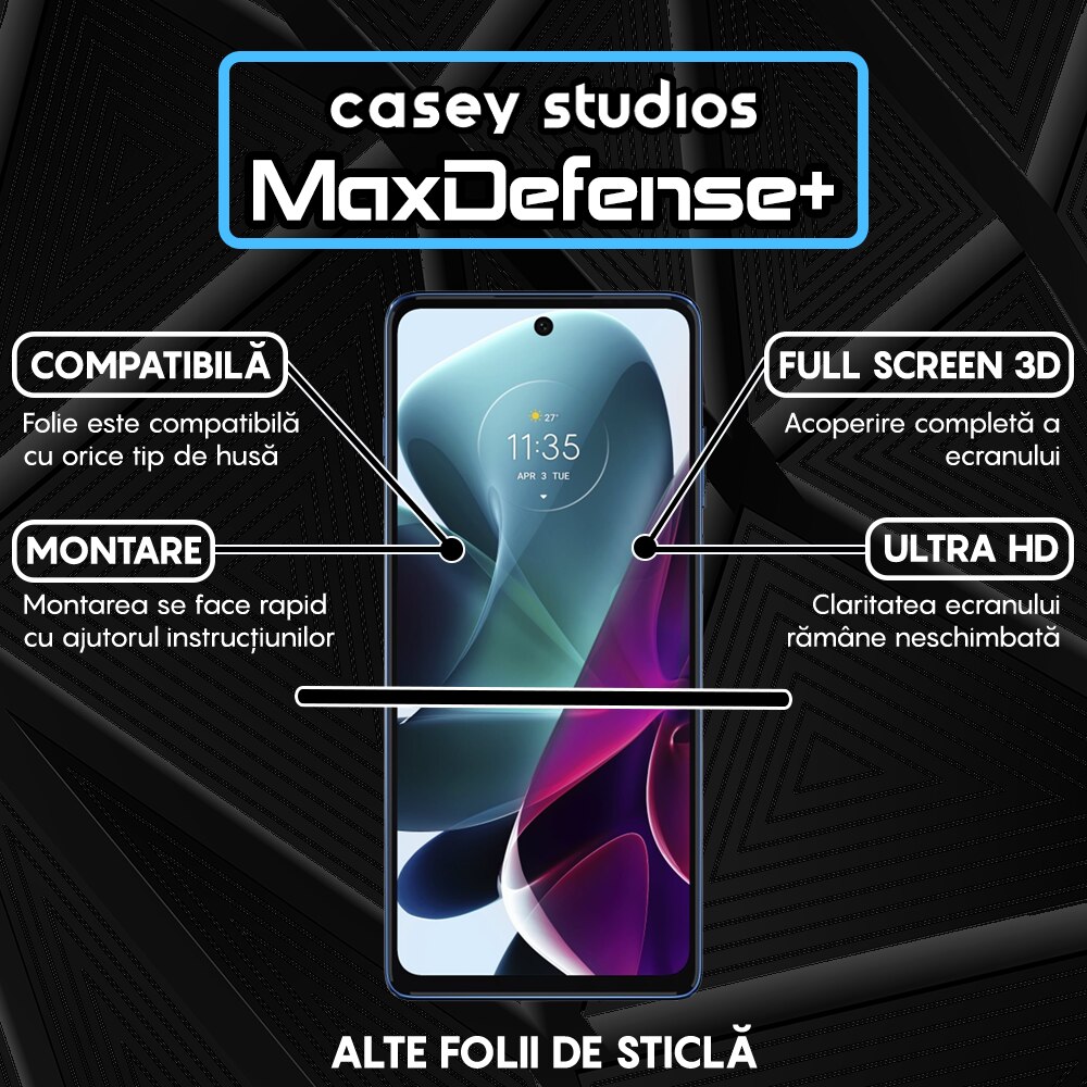 Folie Sticla CASEY STUDIOS™ compatibila cu Motorola Moto G200 5G, Full Cover 3D, Full Glue, Duritate Militara, Ultra HD, Anti Zgarieturi, Anti Amprente, Anti Socuri, Margini Negre